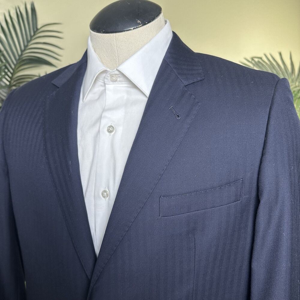 Baroni Blazer Men 40R Navy Super 150s wool Harringbone tone on tone Pristine
